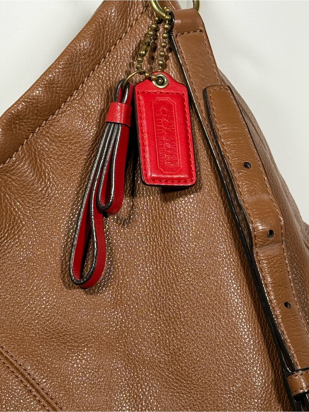 Coach Tan Leather Hobo with Red Tag Accent - Picture 6 of 7